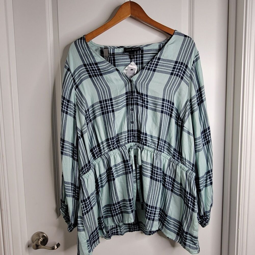 Lane Bryant Illusions Collection Lightweight Plaid Flannel Cinched Waist Top 20